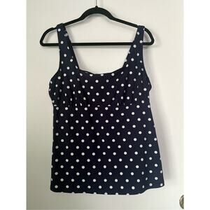 Lands' End Navy and White Polka Dot Adjustable Strap Tank